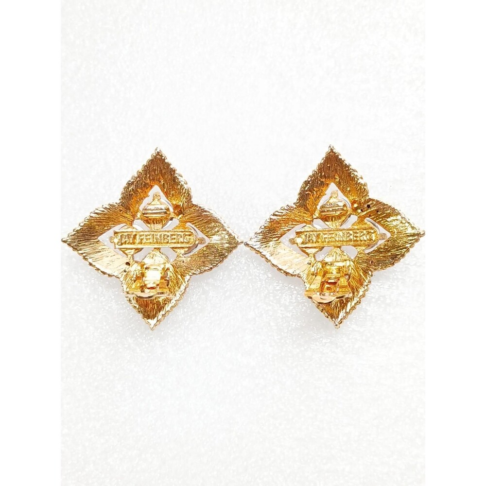 Jay Feinberg Signed Clip-On Earrings Gold Tone Rhinestone 80s - Picture 15 of 16
